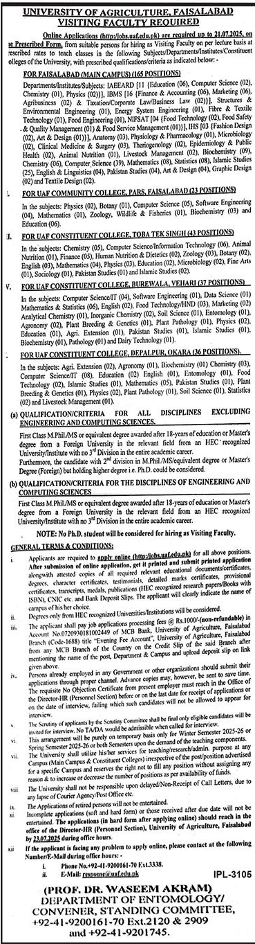 Jobs in University of Agriculture Faisalabad